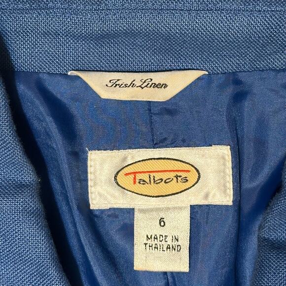 Vintage 90s Talbots Irish Linen Blazer Blue Sz 6 Button Up Lined Coastal Preppy - Picture 3 of 8
